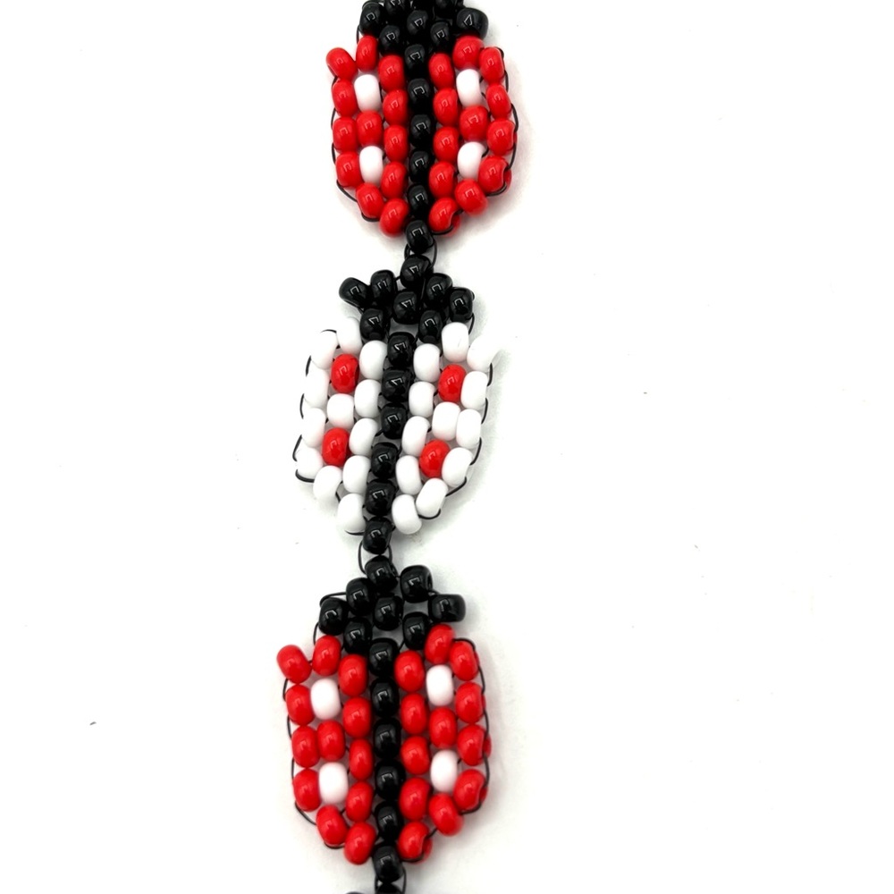 Hand Crafted Beaded Ladybug Bracelet with Bee Charm Red White and Black - Picture 5 of 9